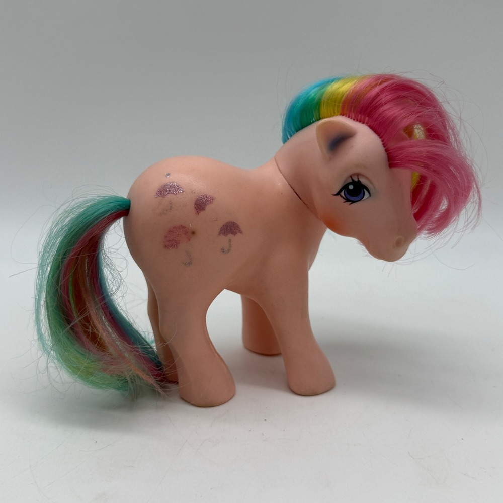 Vintage 1983 My Little Pony G1 Parasol Rainbow Pony Peach Glitter Figure Hasbro